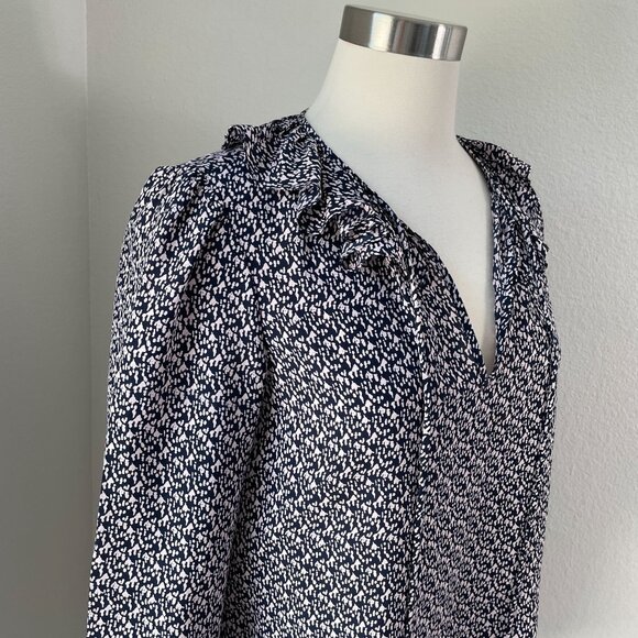 Rebecca Taylor Womens 6 Blouse 100% Silk Ruffle Shirt Long Sleeve Front Neck Tie - Picture 3 of 11